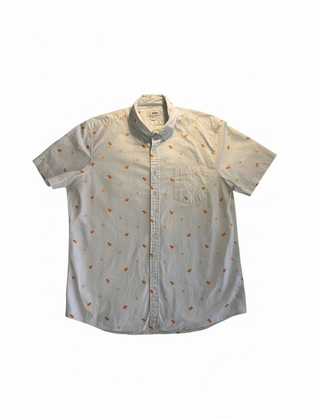 Sonoma Light Blue Short-Sleeve Button-Down Shirt with Peach Print